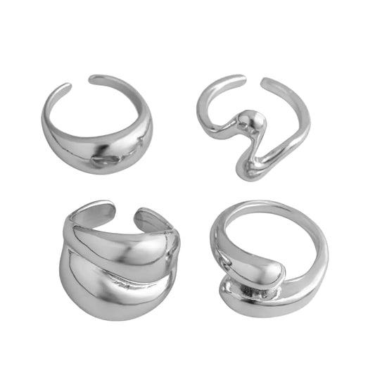 MIFYNN Chunky Gold Rings for Women Gold Silver Adjustable Thick Ring Fashion Statement Ring Open Dome Ring Chunky Silver Rings Geometric Curved Minimalist Simple Rings (Silver8)