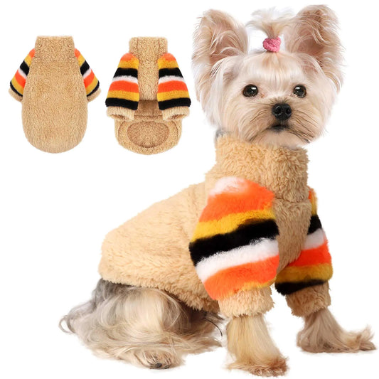 YIKEYO Dog Sweaters for Small Dogs Chihuahua Fleece Clothes Small Dog Clothes Winter Warm Puppy Sweaters Boys Girls Rainbow Sleeve Dog Sweater，Tiny Dog Outfits for Teacup Yorkie (Khaki Small)