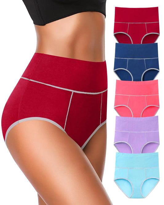 ASIMOON Tummy Control Cotton Underwear for Women High Waisted Junior Comfy Panties Postpartum Briefs Multipack